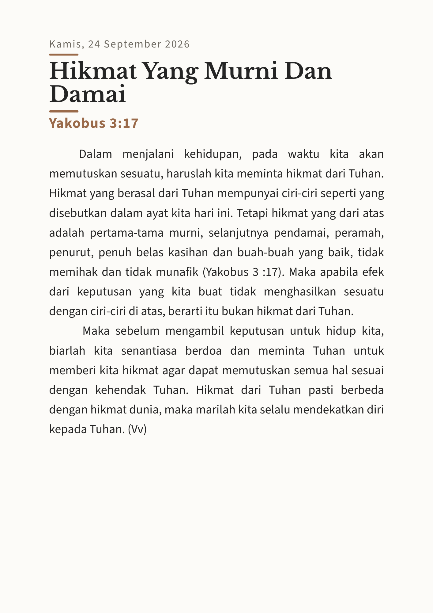 Hikmat Yang Murni Dan Damai