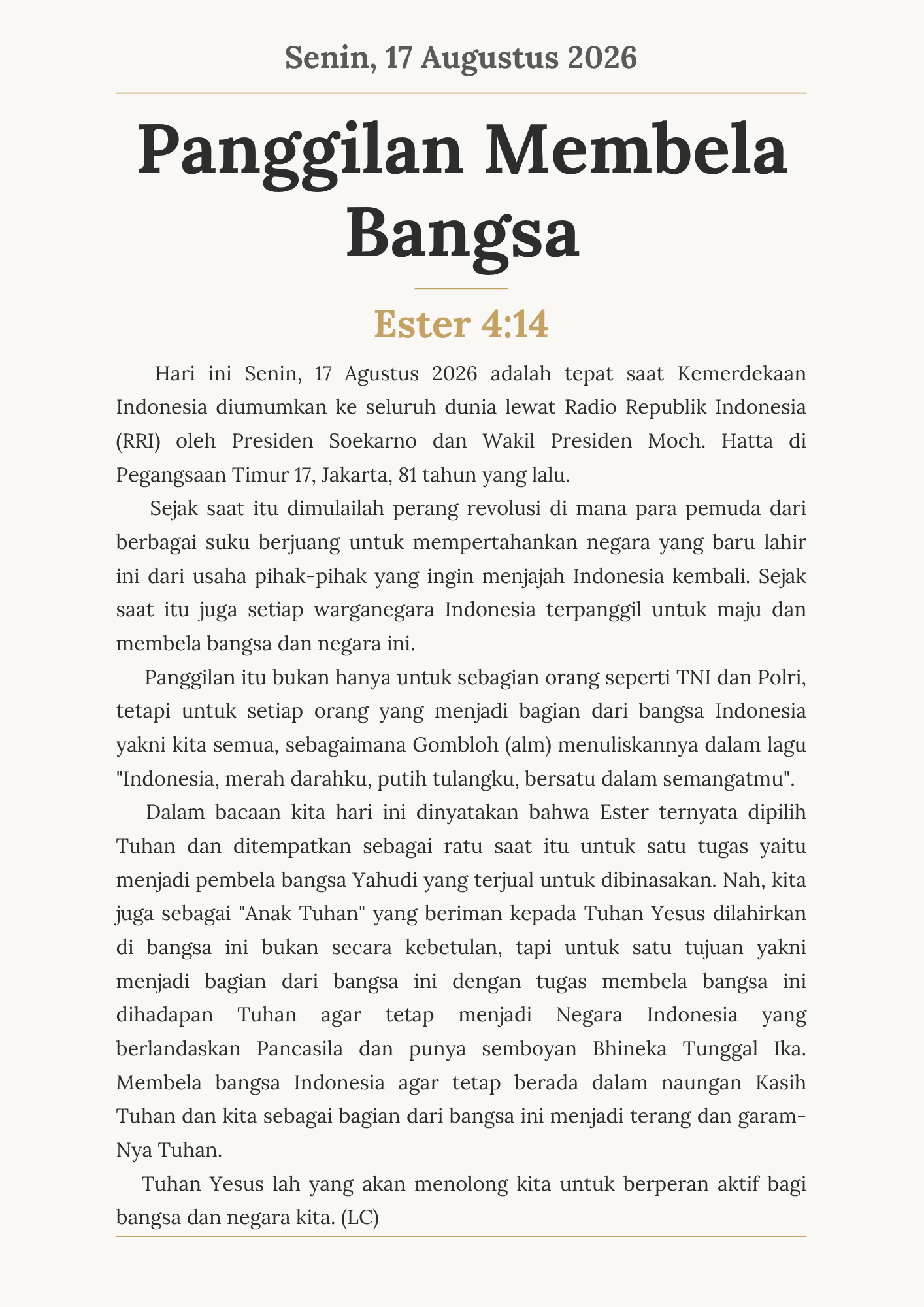 Panggilan Membela Bangsa