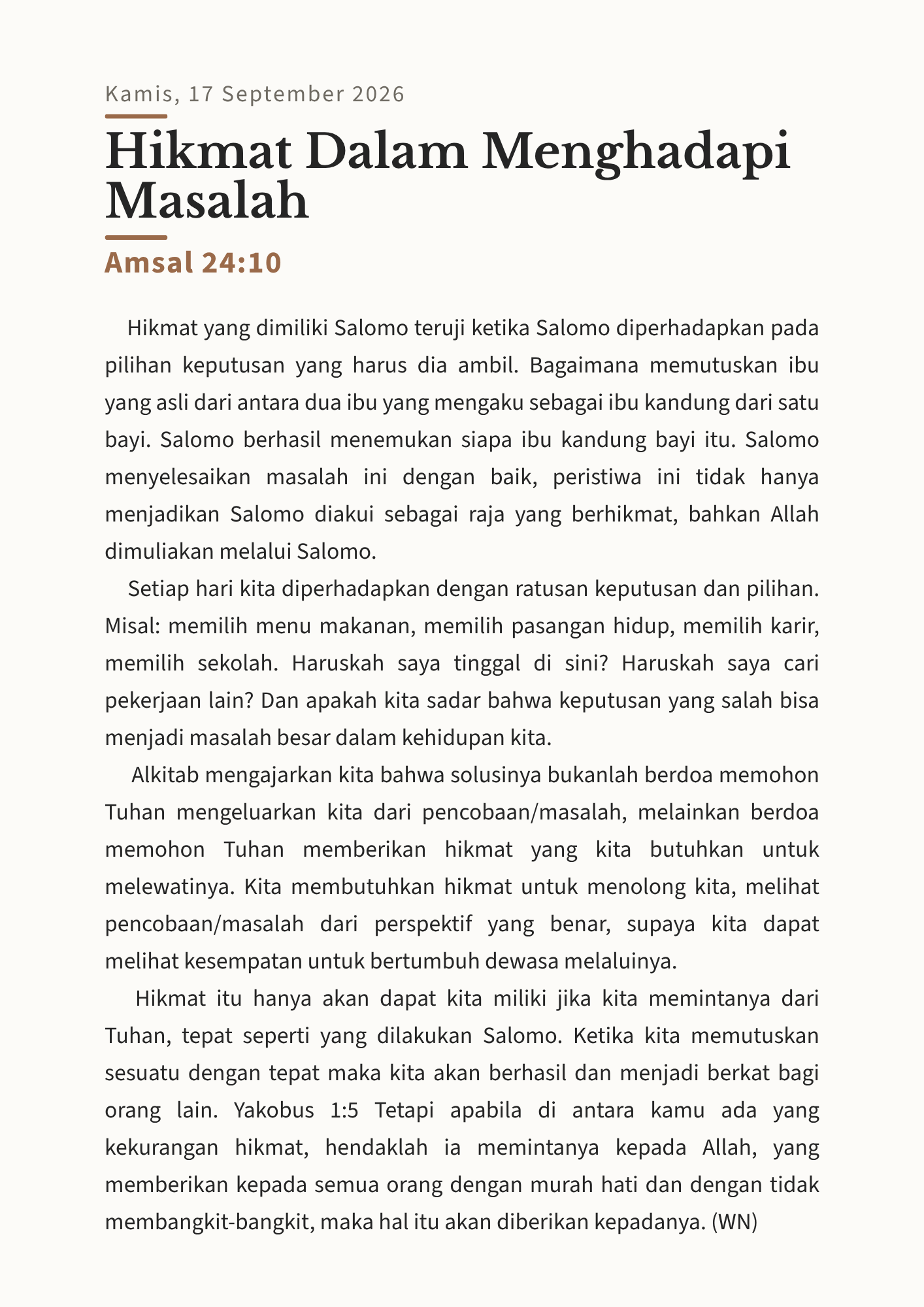 Hikmat Dalam Menghadapi Masalah
