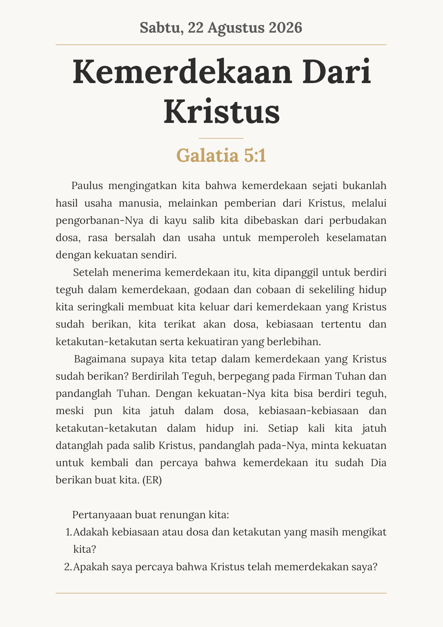 Kemerdekaan Dari Kristus