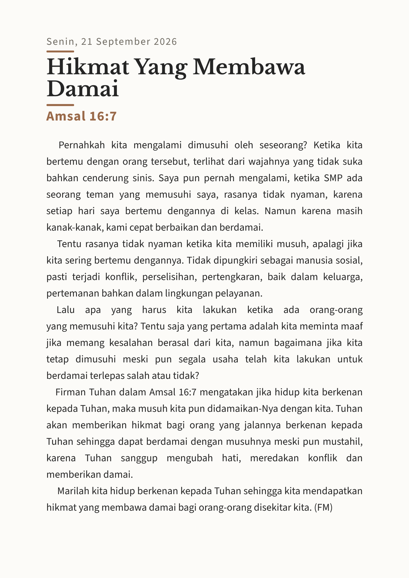 Hikmat Yang Membawa Damai