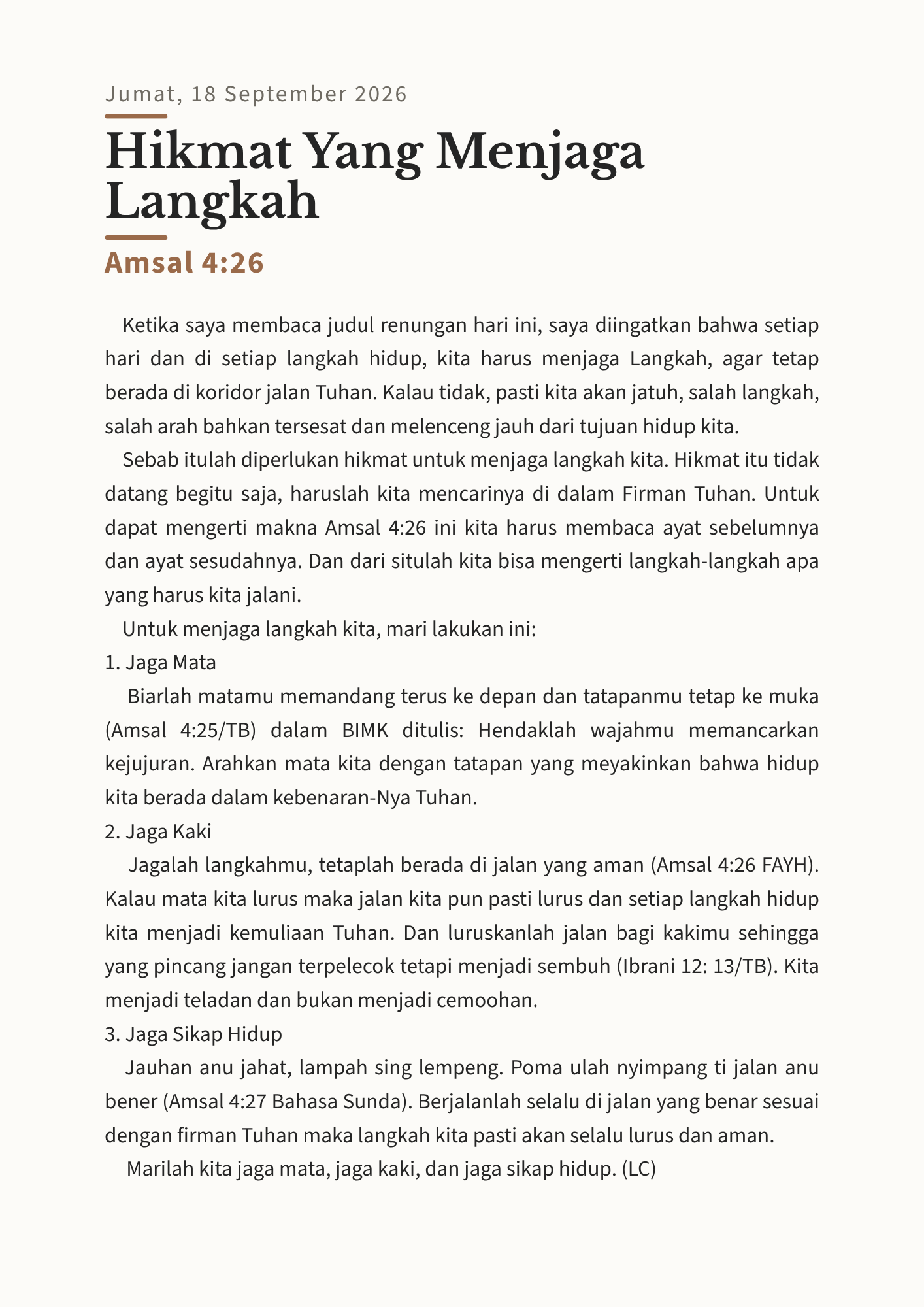 Hikmat Yang Menjaga Langkah
