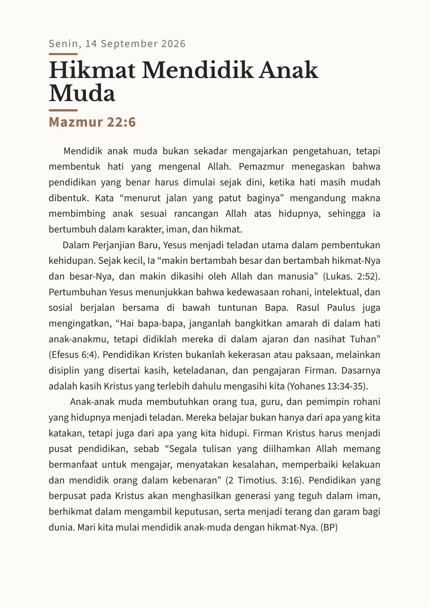 Hikmat Mendidik Anak Muda