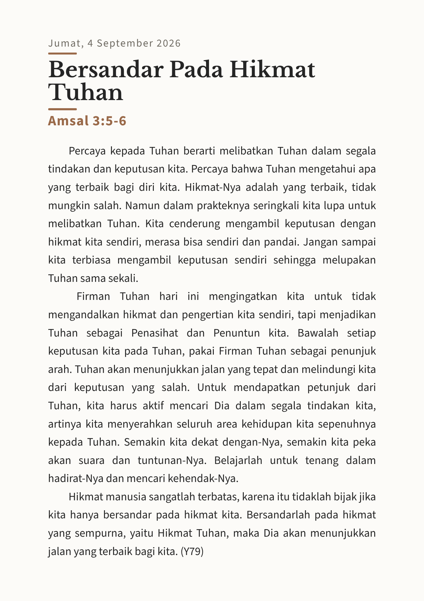 Bersandar Pada Hikmat Tuhan
