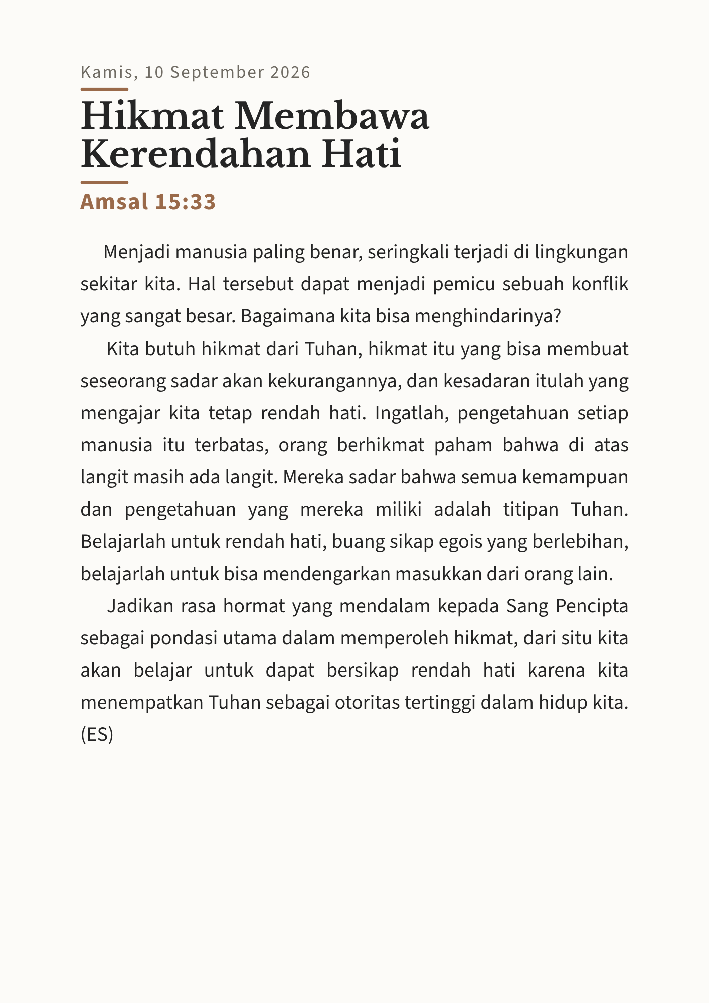 Hikmat Membawa Kerendahan Hati