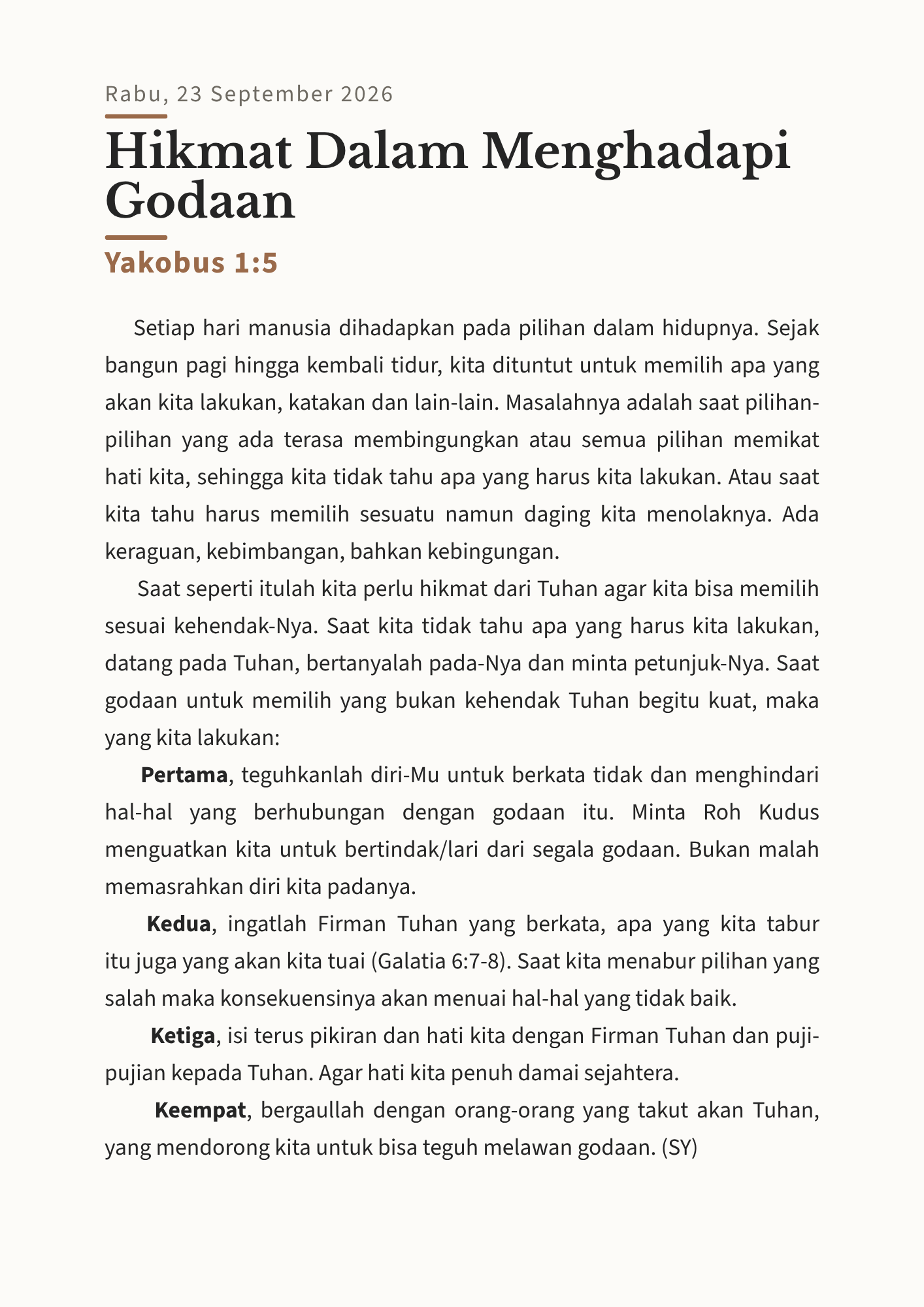 Hikmat Dalam Menghadapi Godaan