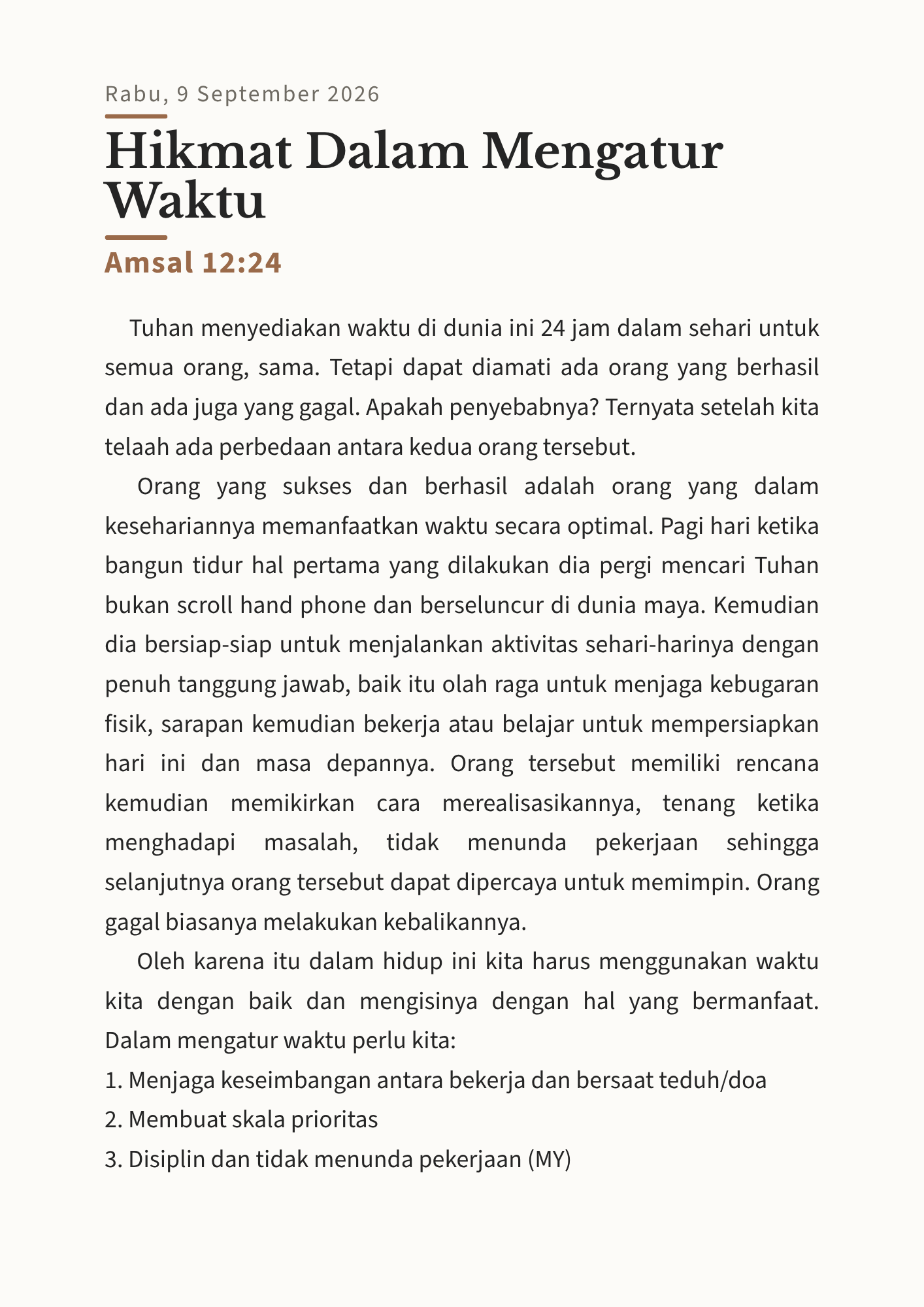 Hikmat Dalam Mengatur Waktu