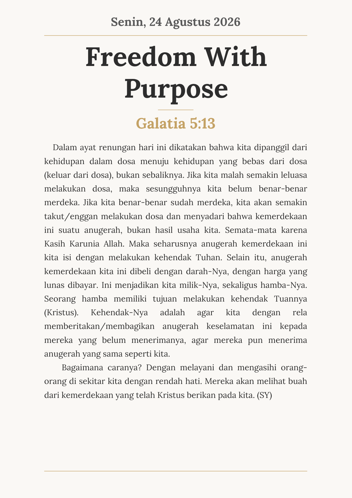 Freedom With Purpose