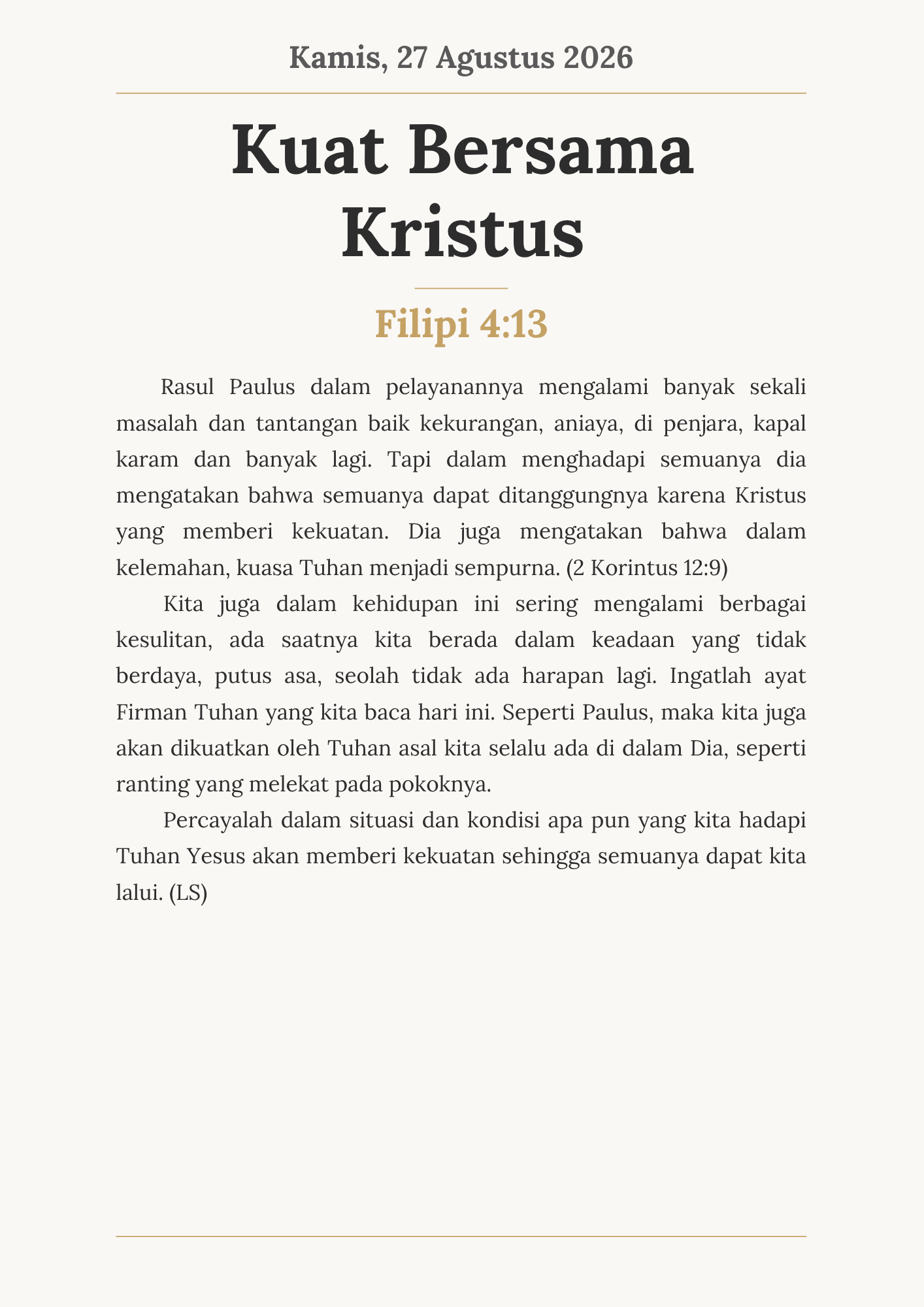 Kuat Bersama Kristus