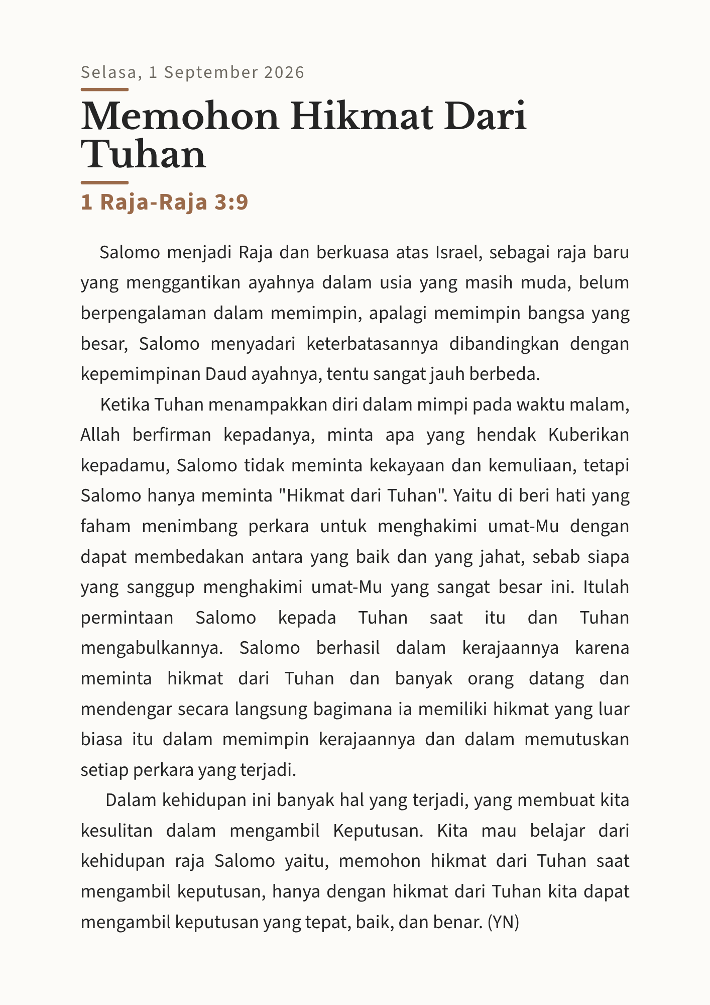 Memohon Hikmat Dari Tuhan
