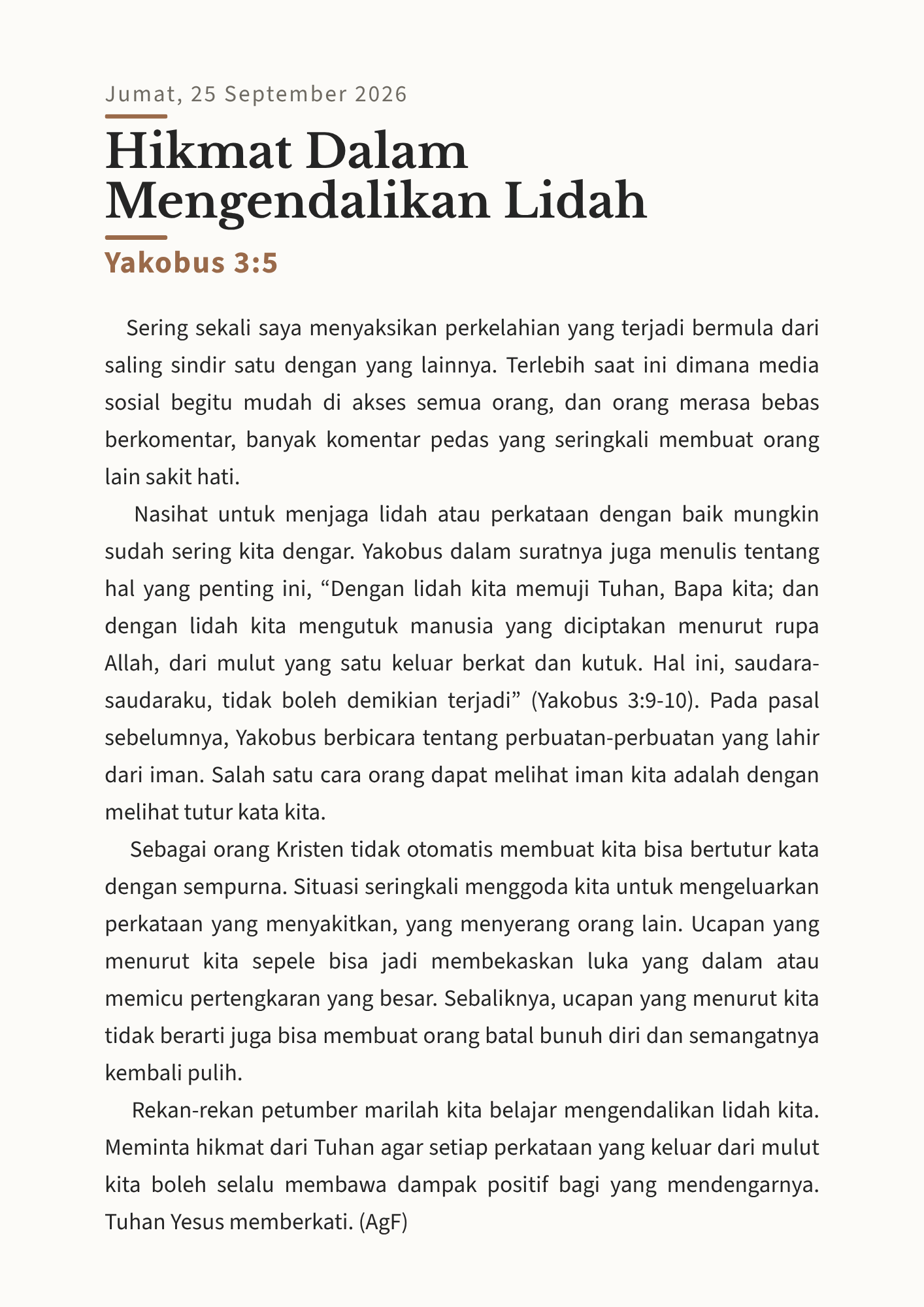 Hikmat dalam Mengendalikan Lidah