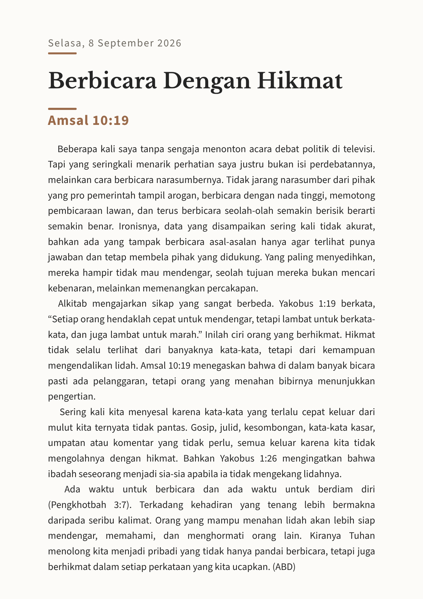 Berbicara Dengan Hikmat