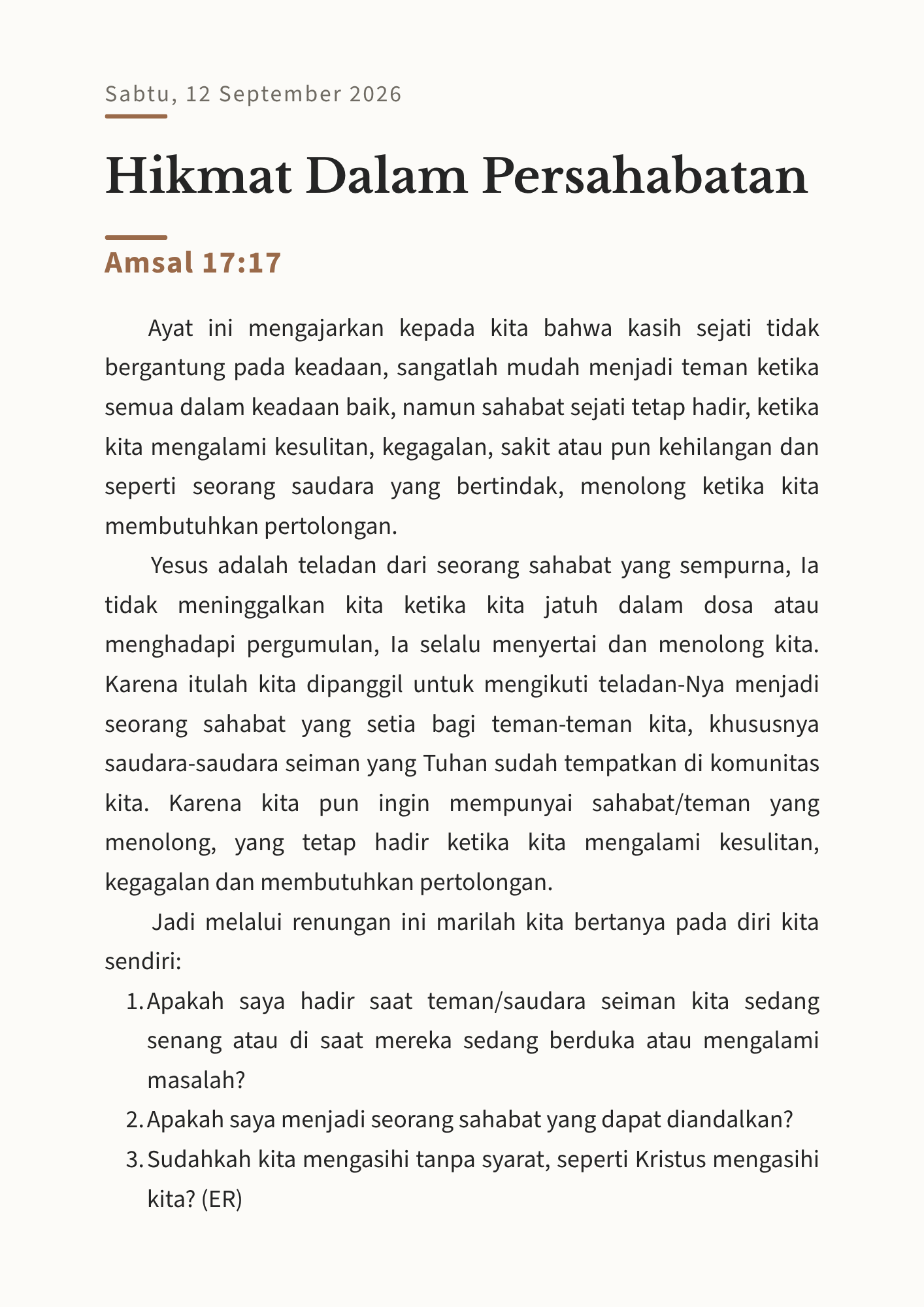 Hikmat Dalam Persahabatan