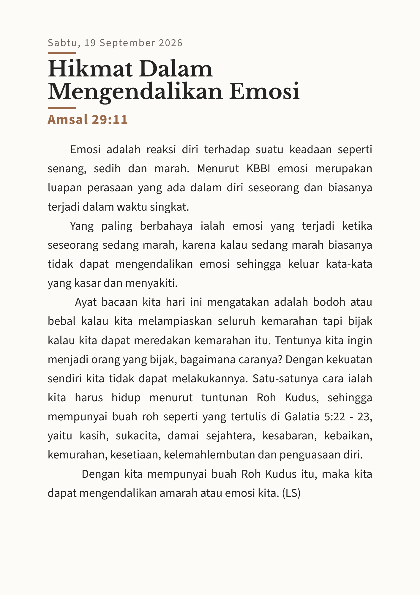 Hikmat Dalam Mengendalikan Emosi