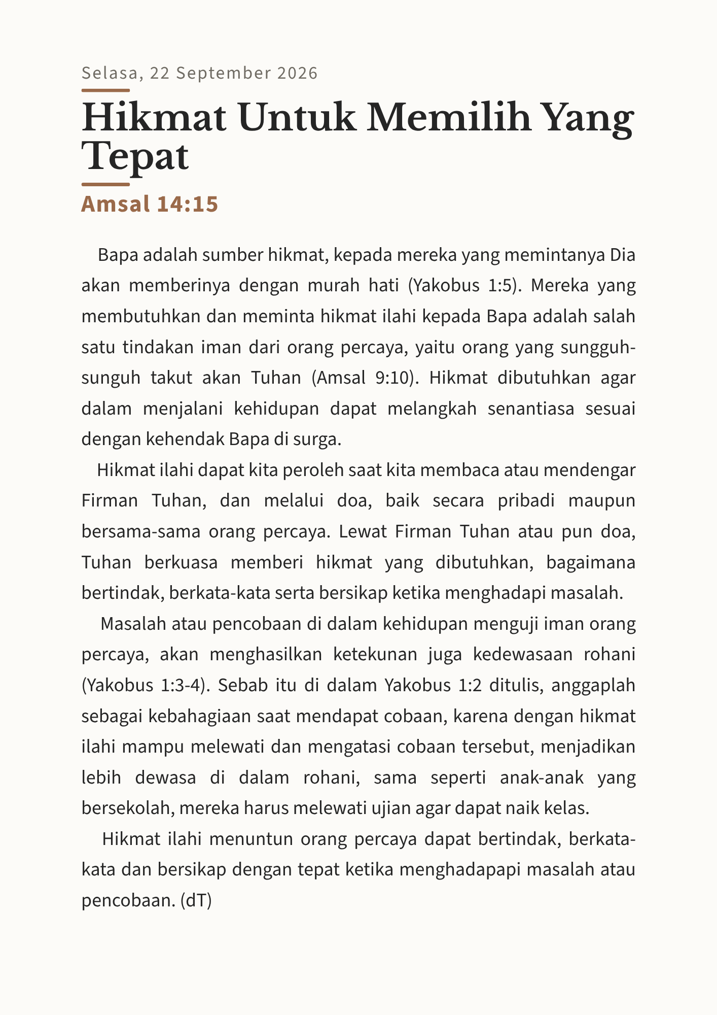 Hikmat Untuk Memilih Yang Tepat
